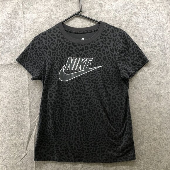 Nike Tops - Nike Leopard Print Tee Womens S Black Swoosh Logo Short Sleeve Activewear Cotton